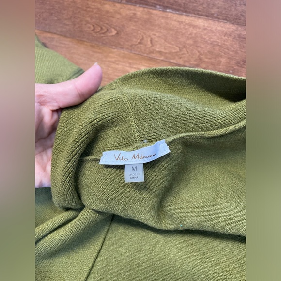 Vila Milano Open Front Knit Cardigan Womens Medium Army Green Long Sleeve - Picture 4 of 8